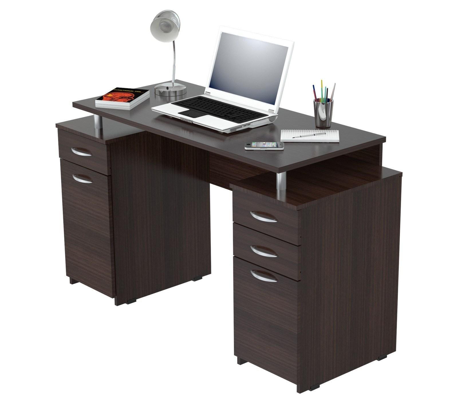 Espresso Finish Wood Computer Desk with Four Drawers