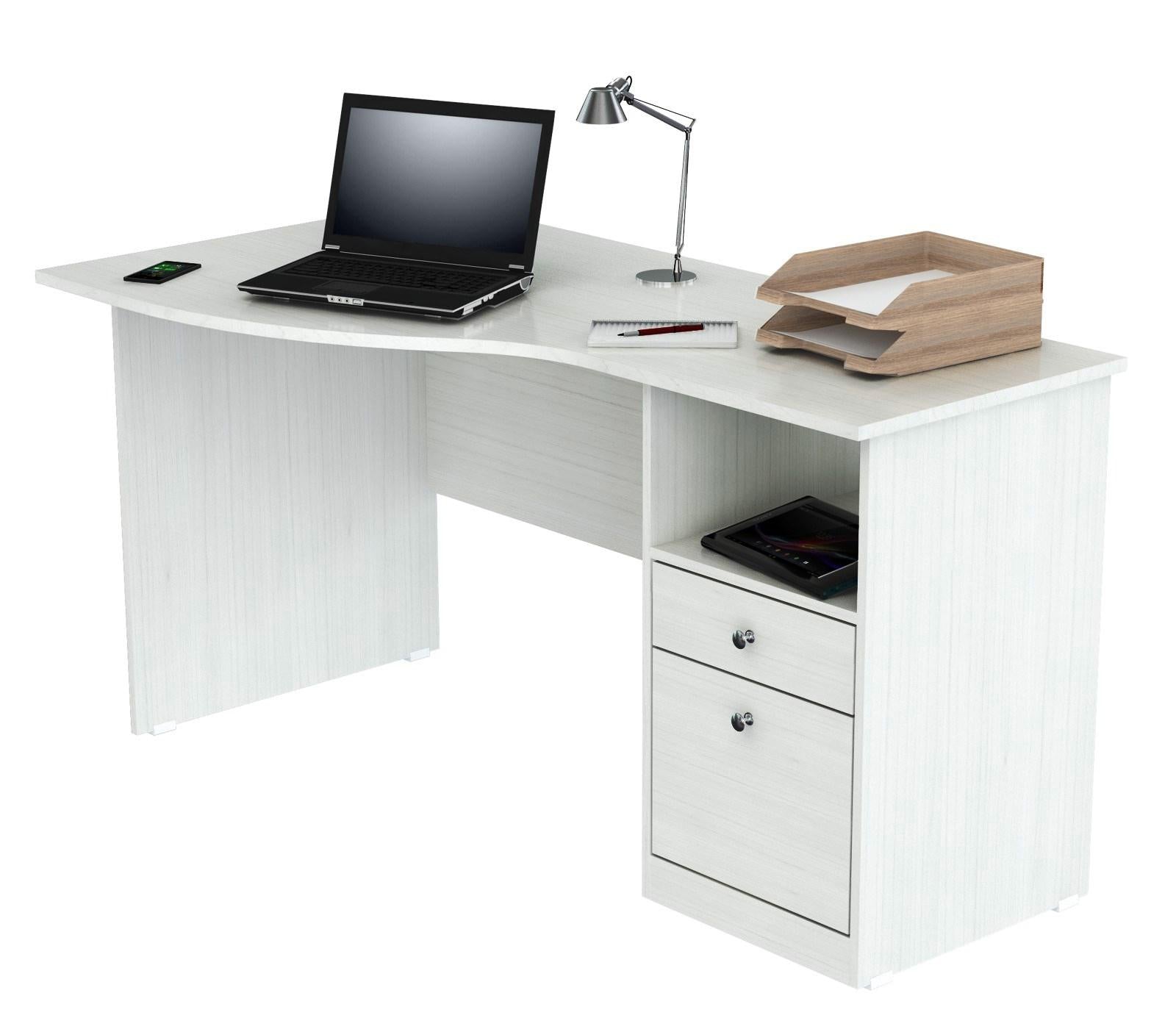 White Finish Wood Curved Top Writing Desk