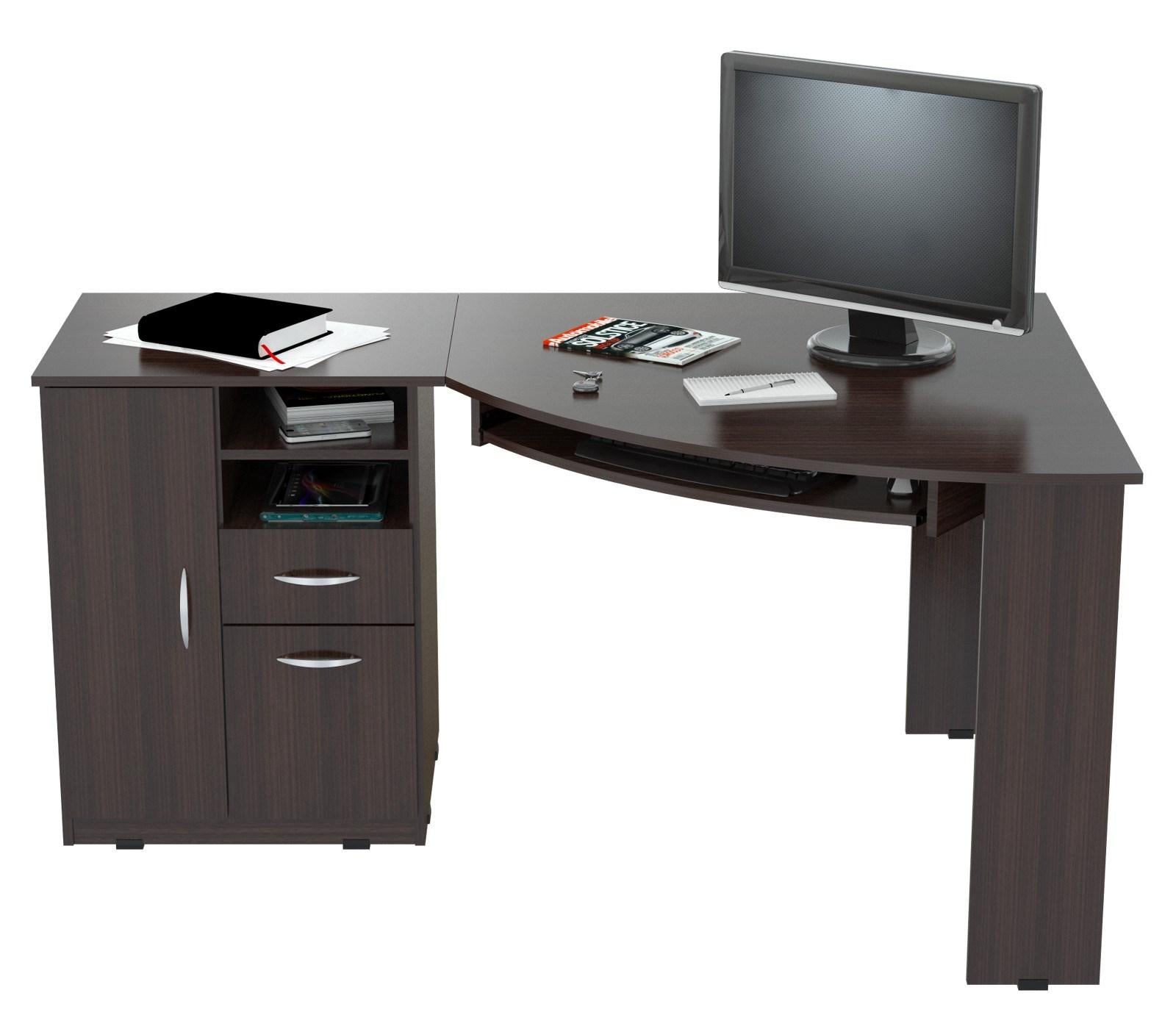 Espresso Finish Wood L Shape Corner Computer Desk