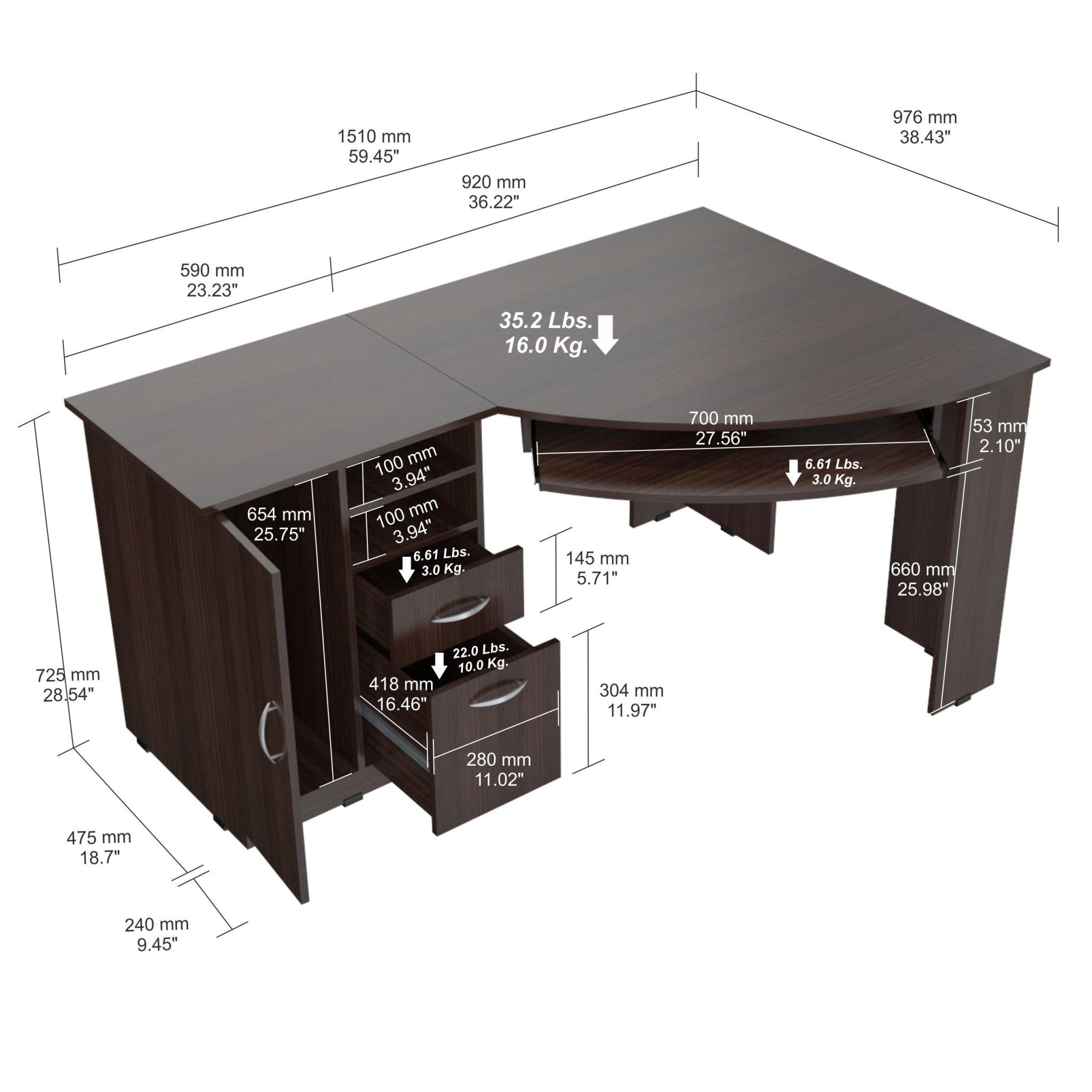 Espresso Finish Wood L Shape Corner Computer Desk