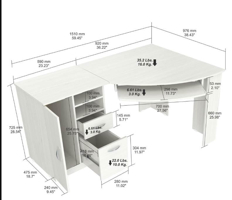 White Finish Wood L Shape Corner Computer Desk