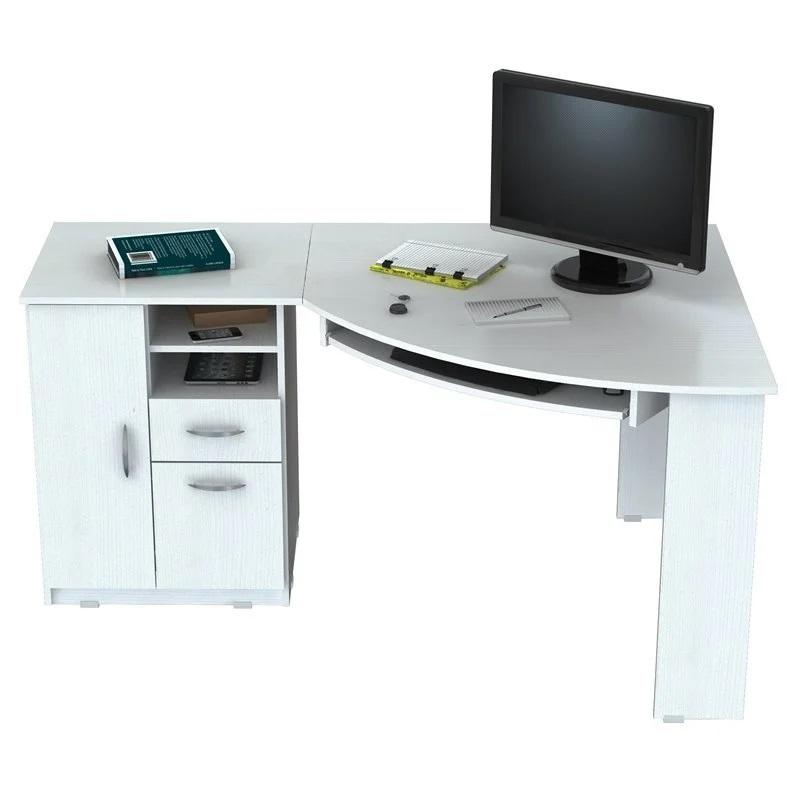 White Finish Wood L Shape Corner Computer Desk