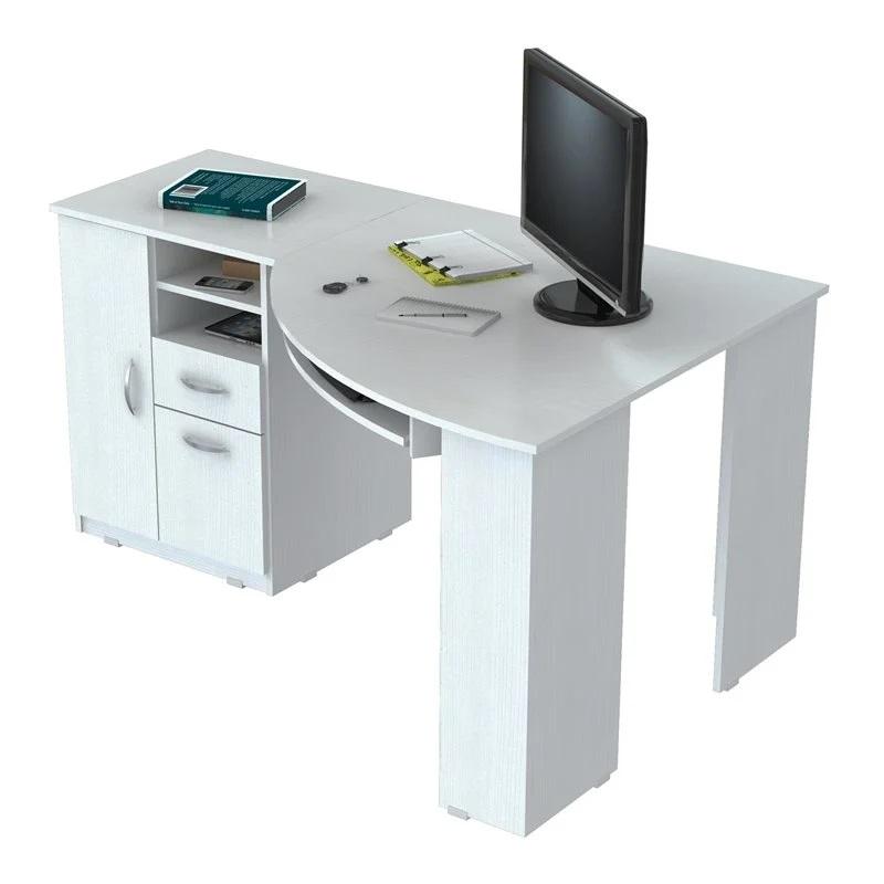 White Finish Wood L Shape Corner Computer Desk