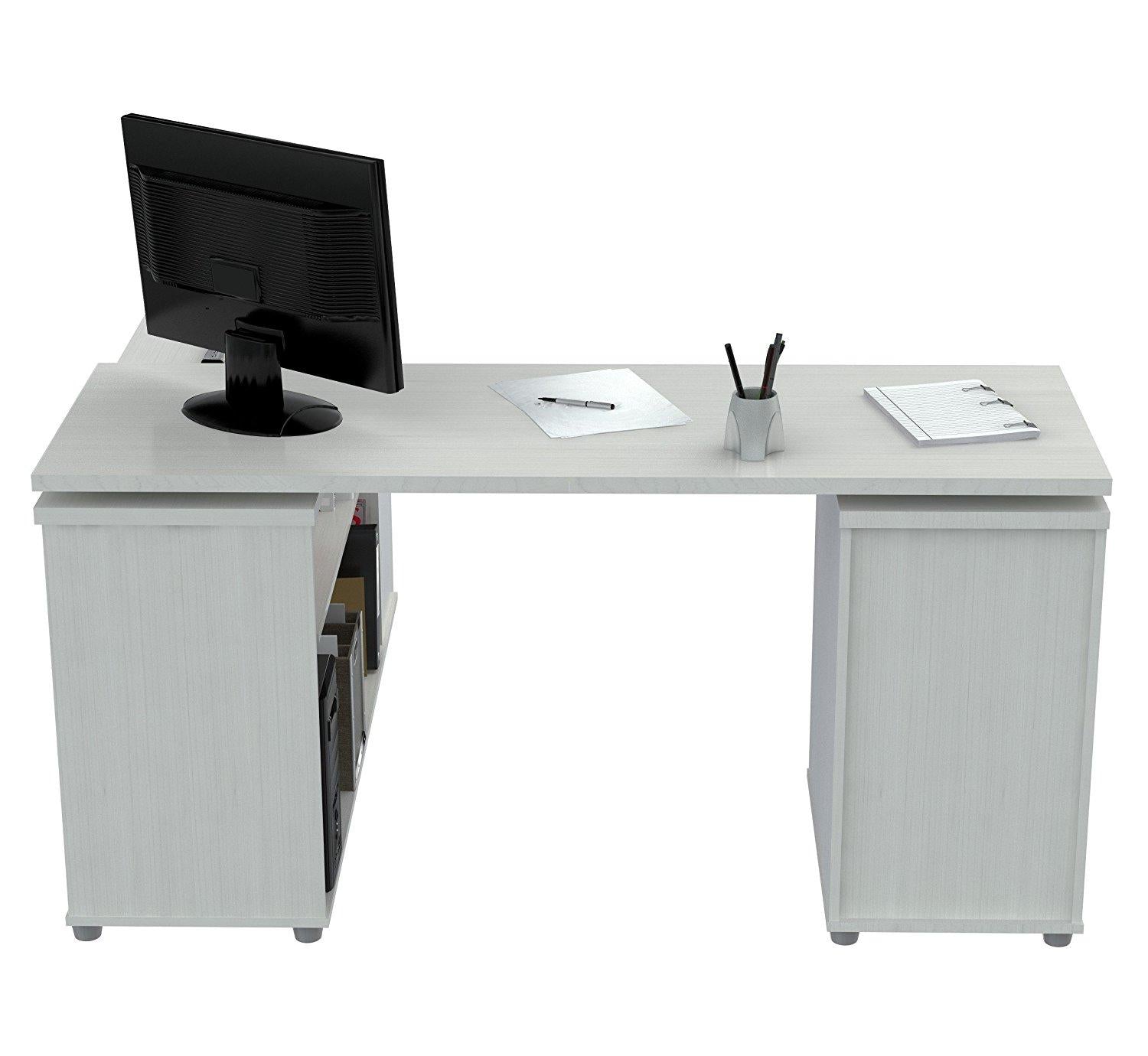 White Finish 3 Drawer L Shape Computer Desk with Storage