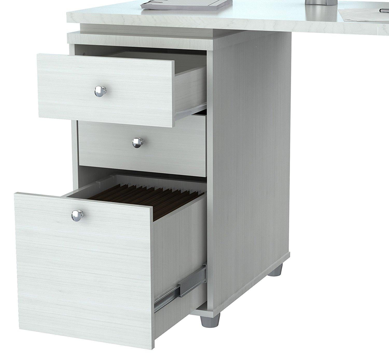 White Finish 3 Drawer L Shape Computer Desk with Storage