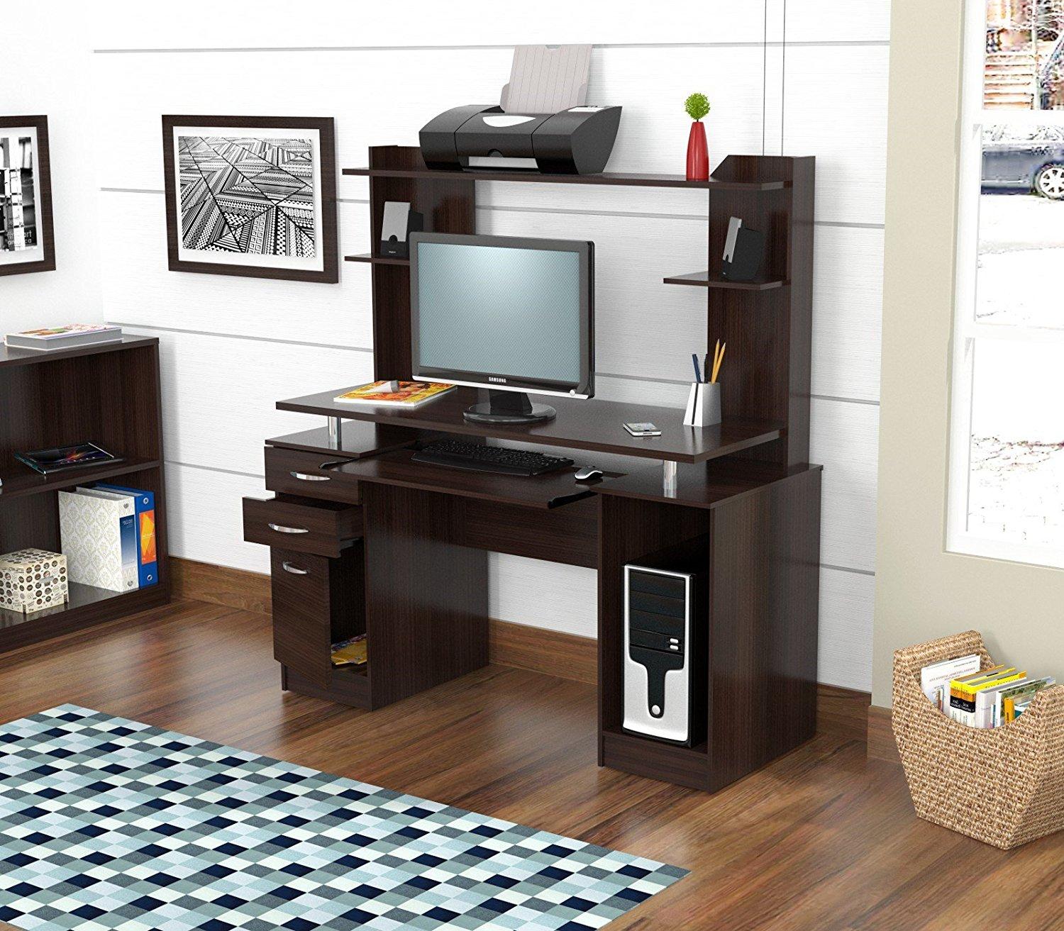 Espresso Finish Wood Computer Desk with Hutch