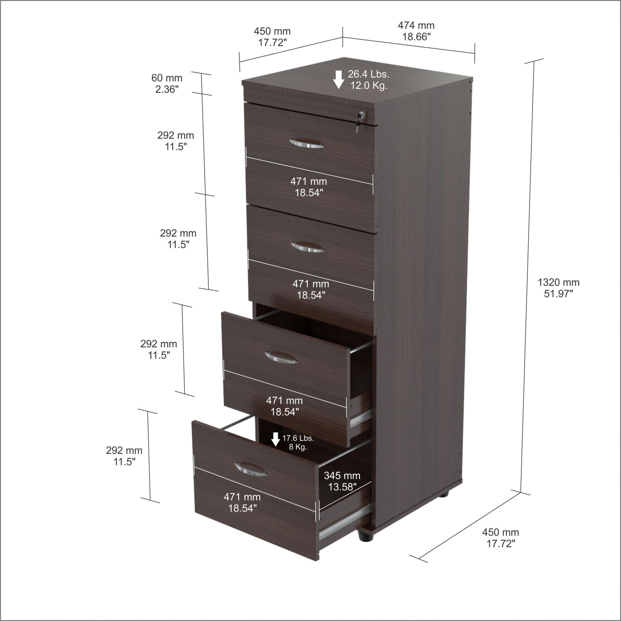 Espresso Wood Finish Four Large Drawer Filing Cabinet