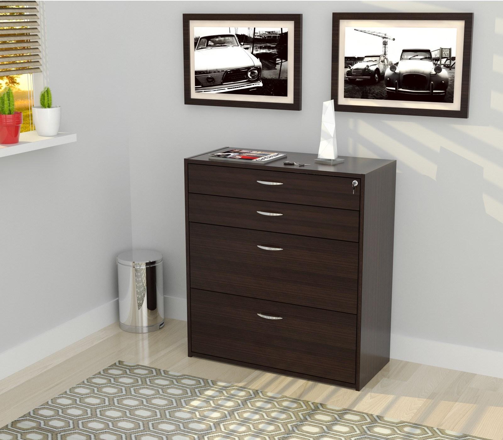 Espresso Wood Finish Four Drawer Filing Cabinet