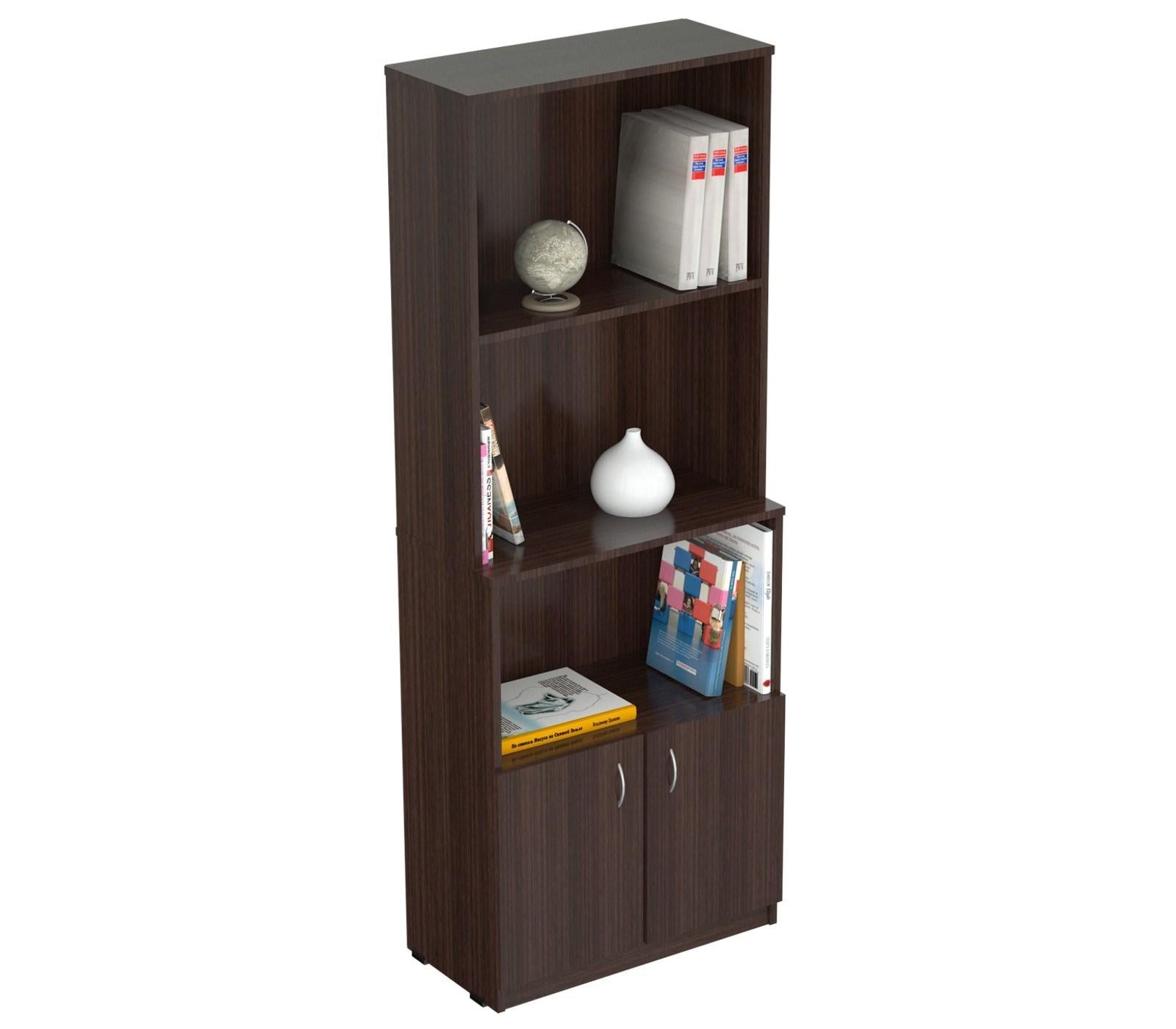 Espresso Finish Wood Three Self and Cabinet Bookcase