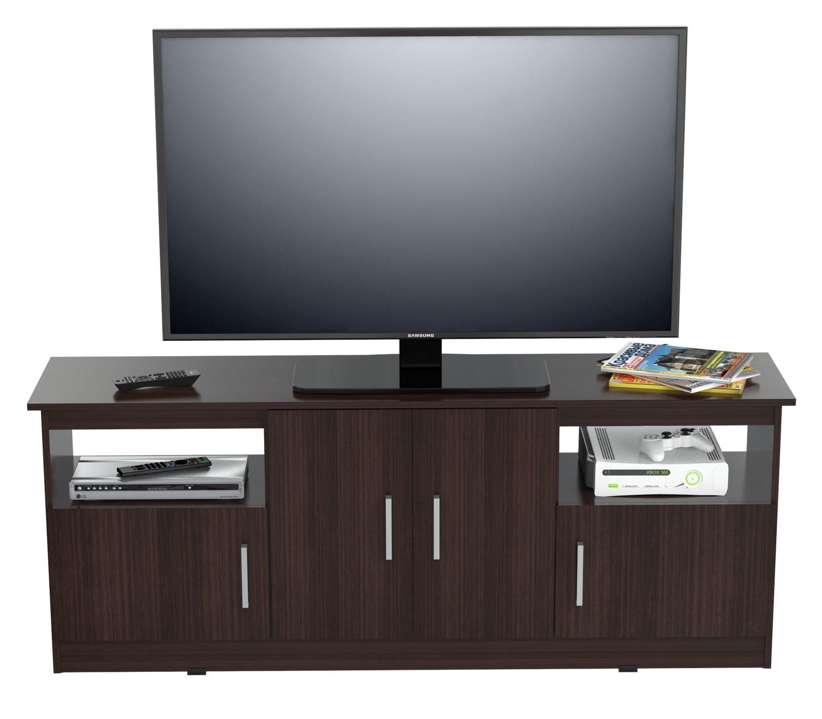 Espresso Finish Wood and Stainless Media Center TV Stand