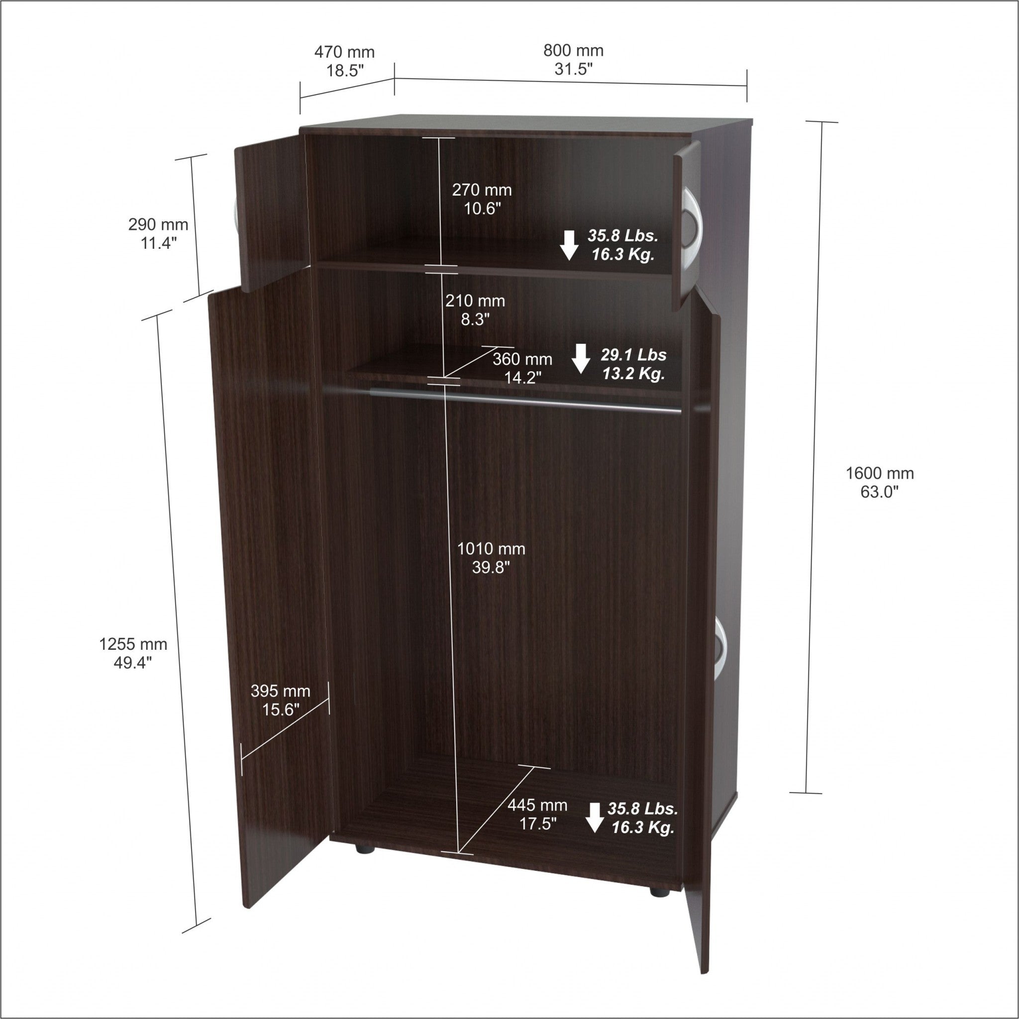 Espresso Finish Wood Wardrobe with Four Doors