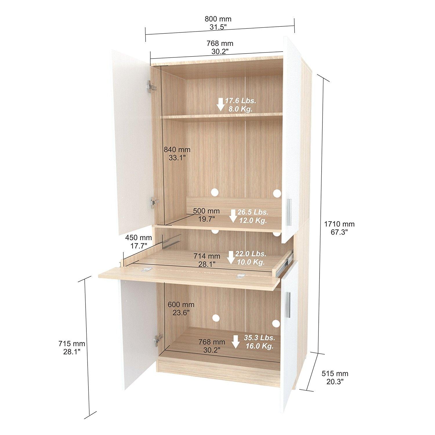 White and Natural Finish Wood Computer Hutch Desk