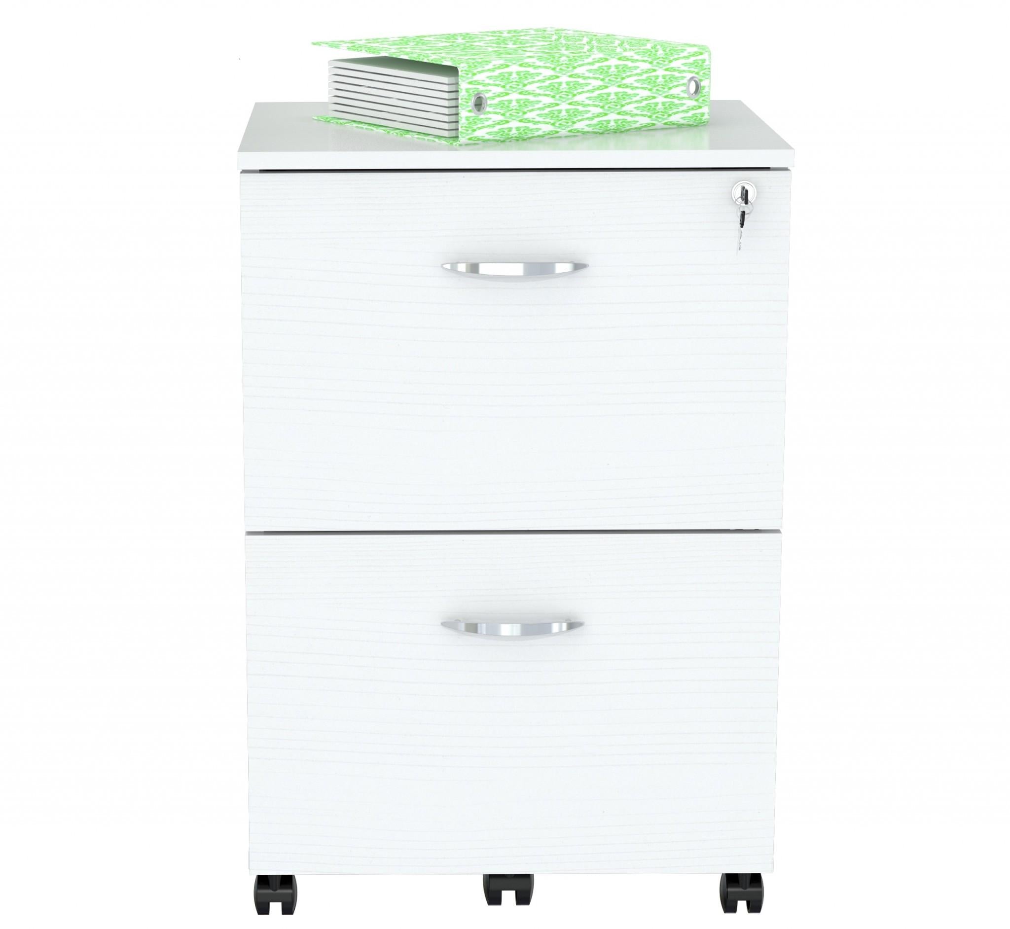 White Finish Wood Two Drawer Filing Cabinet