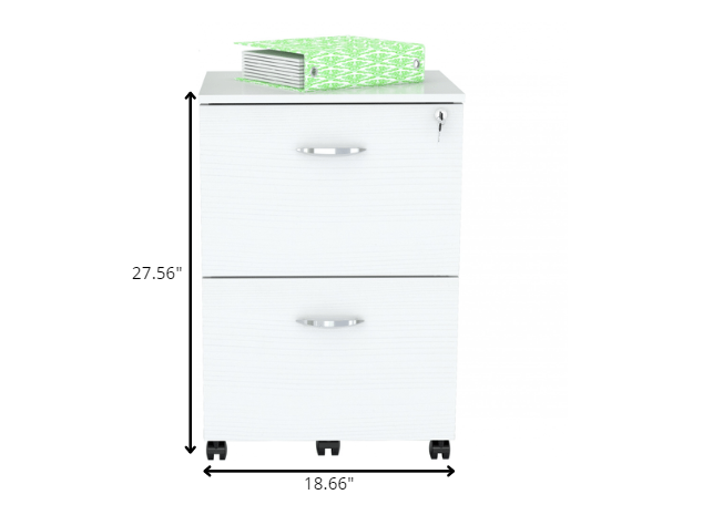 White Finish Wood Two Drawer Filing Cabinet