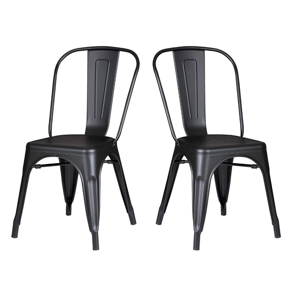 Set of 4 Black Restaurant Metal Dining Chairs With Back