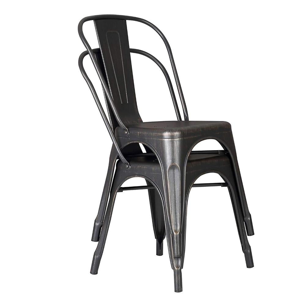 Set of 2 Black Distressed Metal Dining Chairs With Back