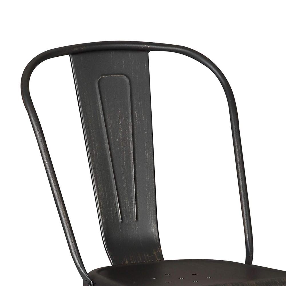 Set of 2 Black Distressed Metal Dining Chairs With Back