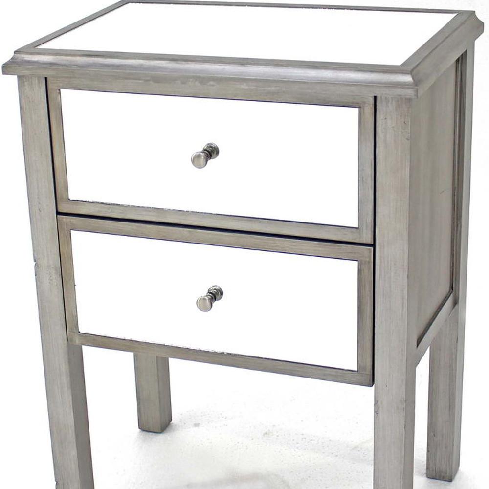 13.75 x 24 x 30.5 Silver Coastal 2 Drawer Mirrored - End Table