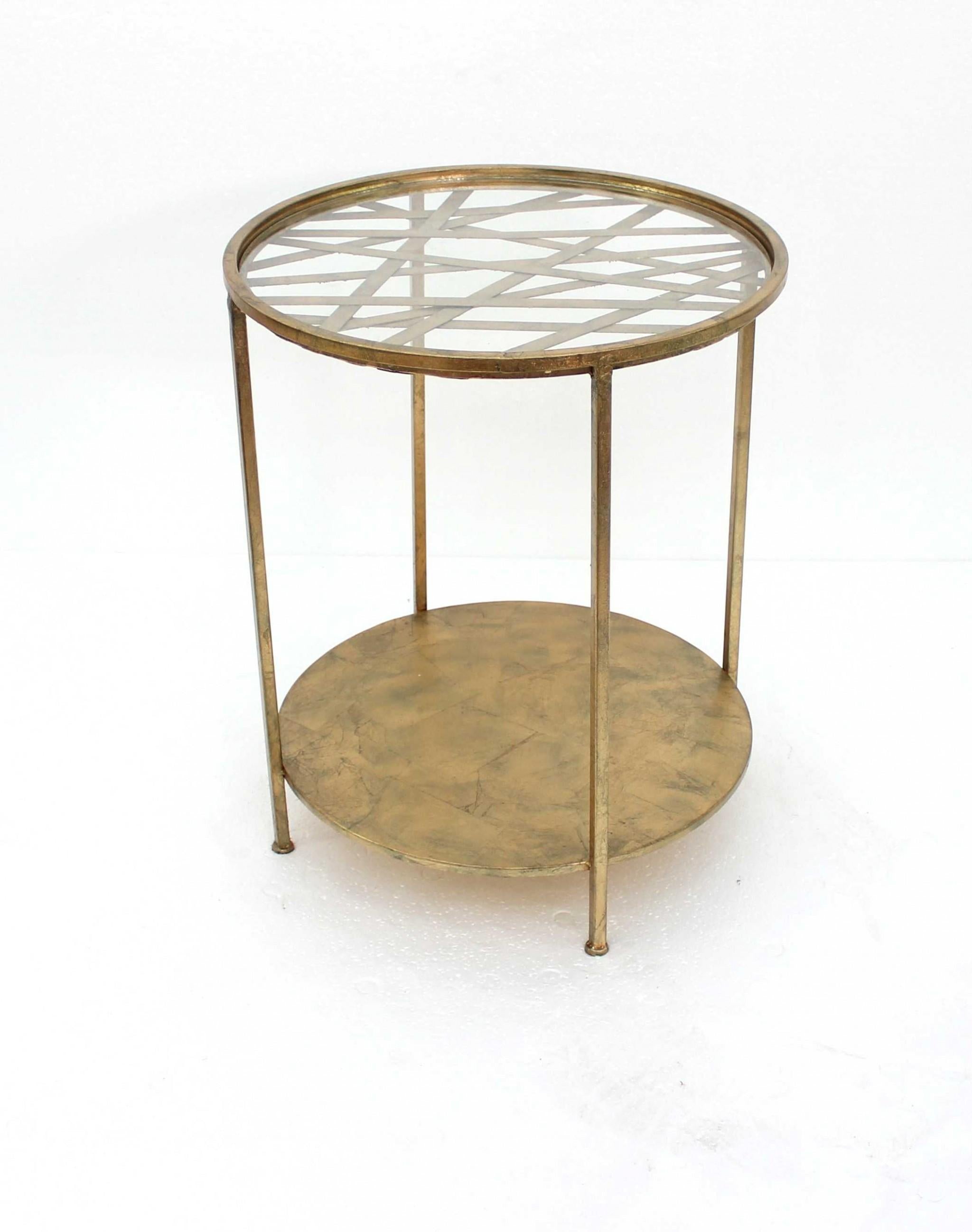 20 x 20 x 24 Gold Round Rimmed Glass Top - End Table