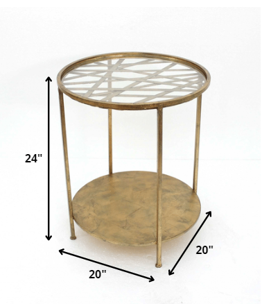 20 x 20 x 24 Gold Round Rimmed Glass Top - End Table