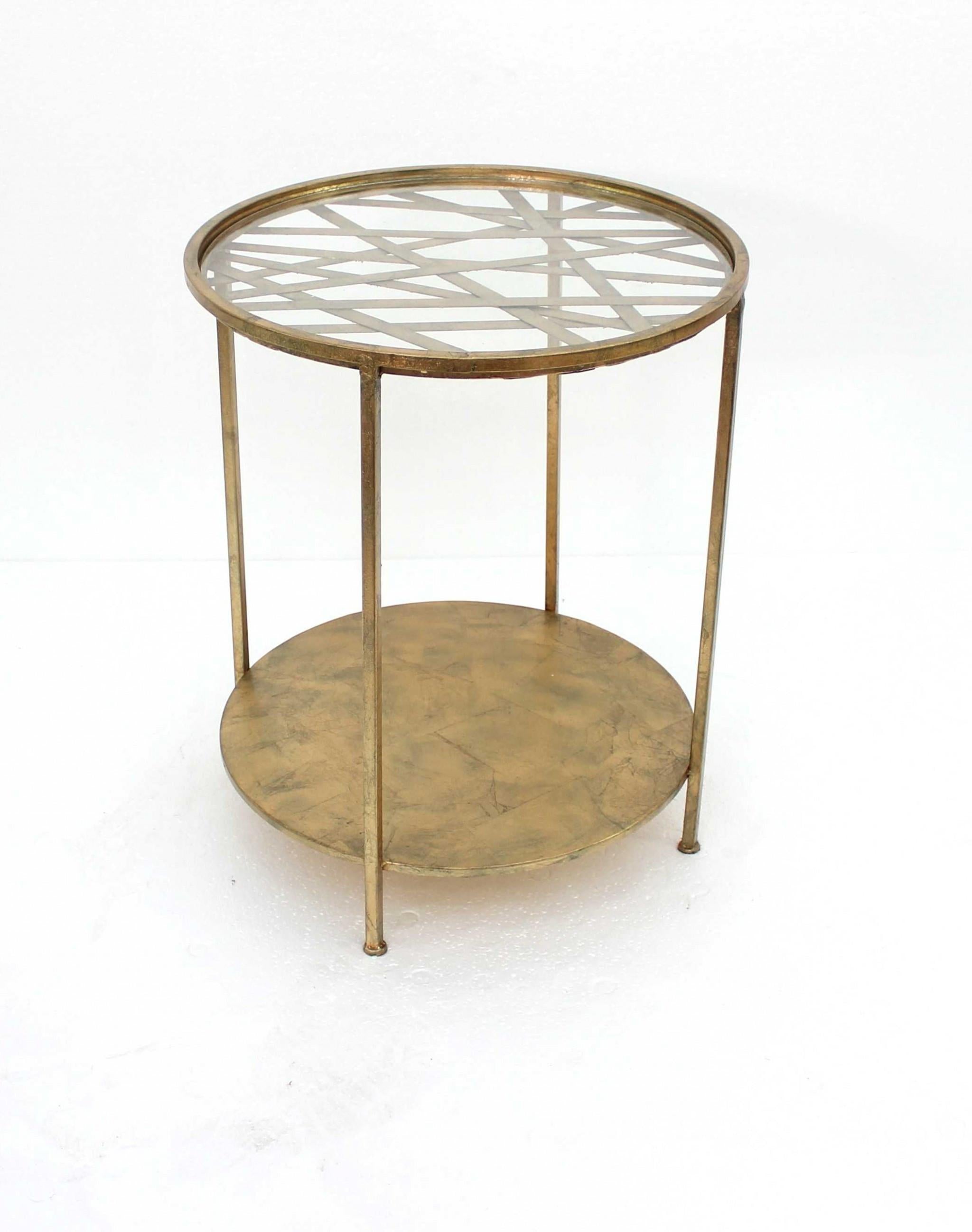 20 x 20 x 24 Gold Round Rimmed Glass Top - End Table