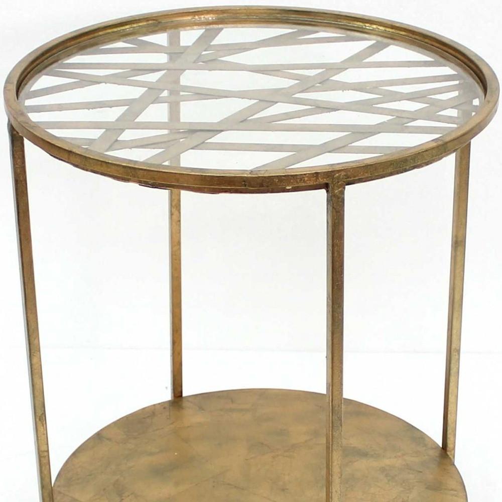 20 x 20 x 24 Gold Round Rimmed Glass Top - End Table