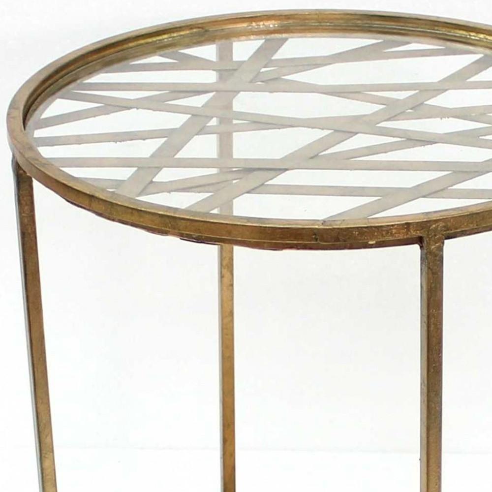 20 x 20 x 24 Gold Round Rimmed Glass Top - End Table