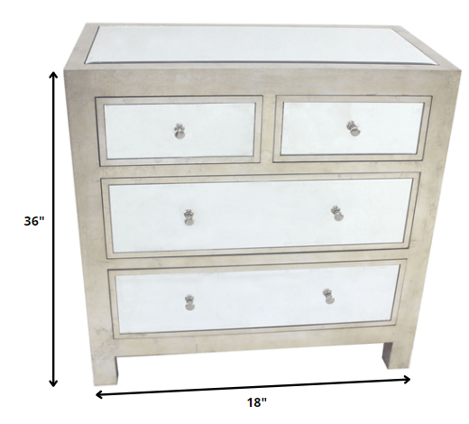 18 x 36 x 36 Silver 4 Drawer Mirrored Wood - Cabinet