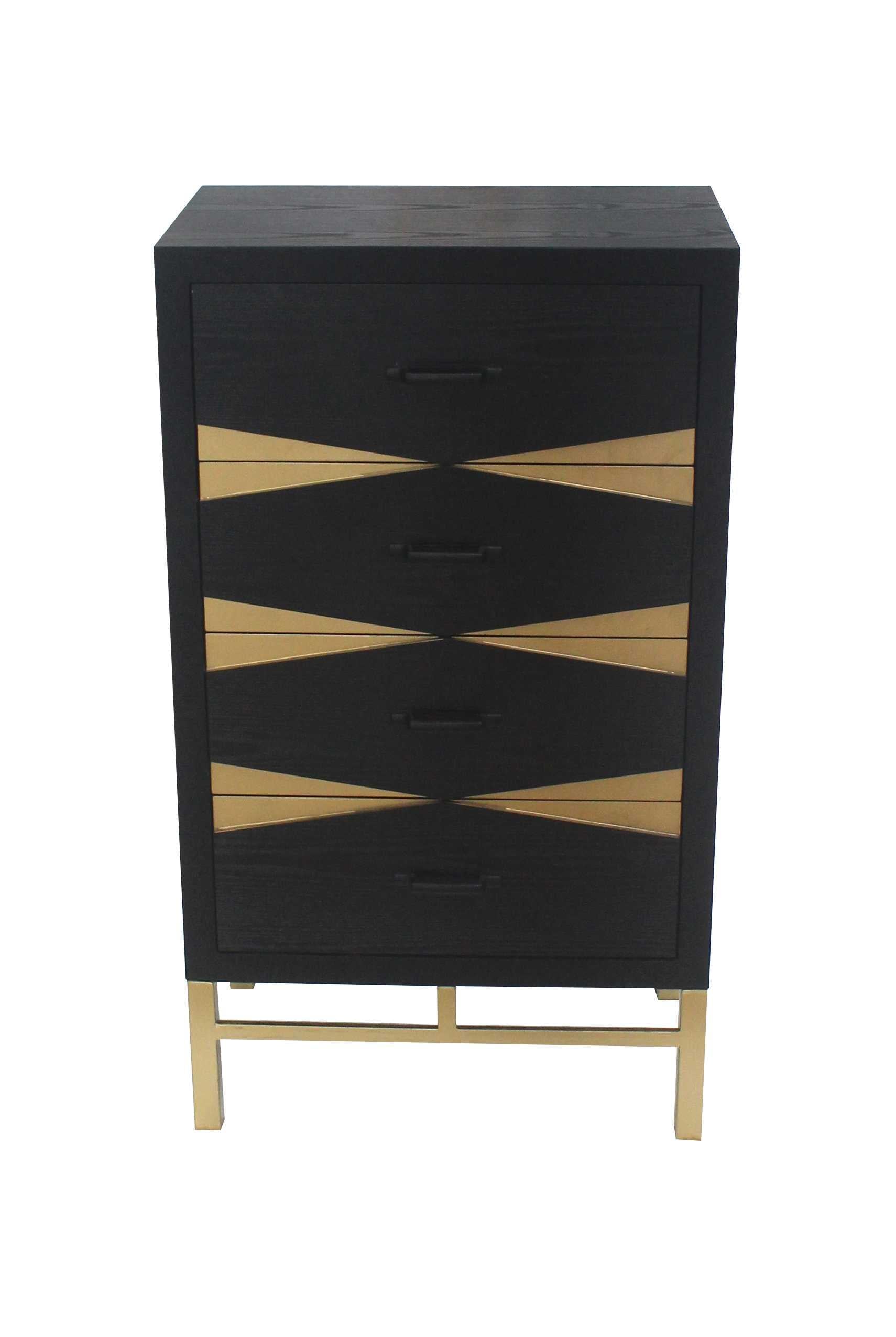 14 x 23 x 40 Black & Gold 4 Drawer  Side Table