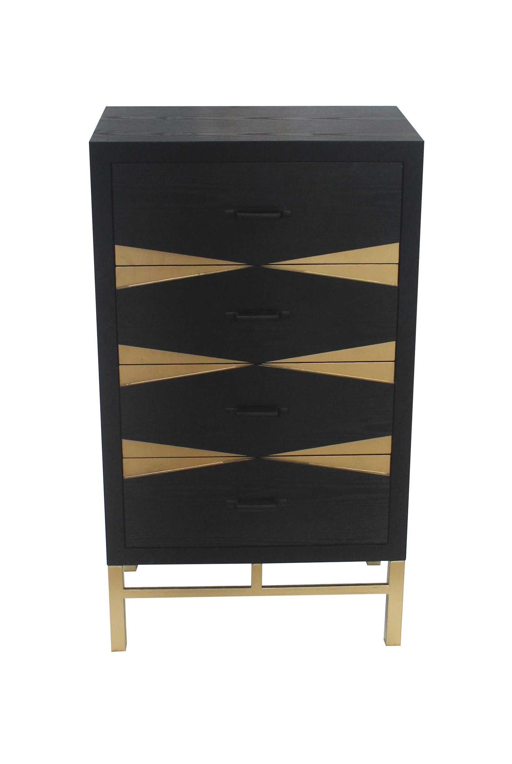 14 x 23 x 40 Black & Gold 4 Drawer  Side Table