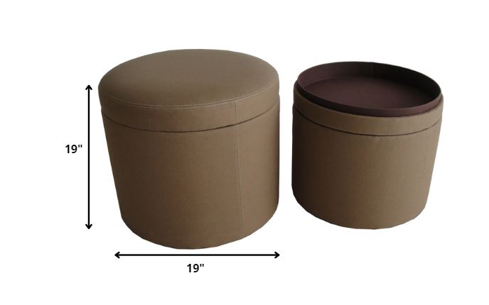 1 x 19 x 19 Tan Canvas Round Storage  Ottoman