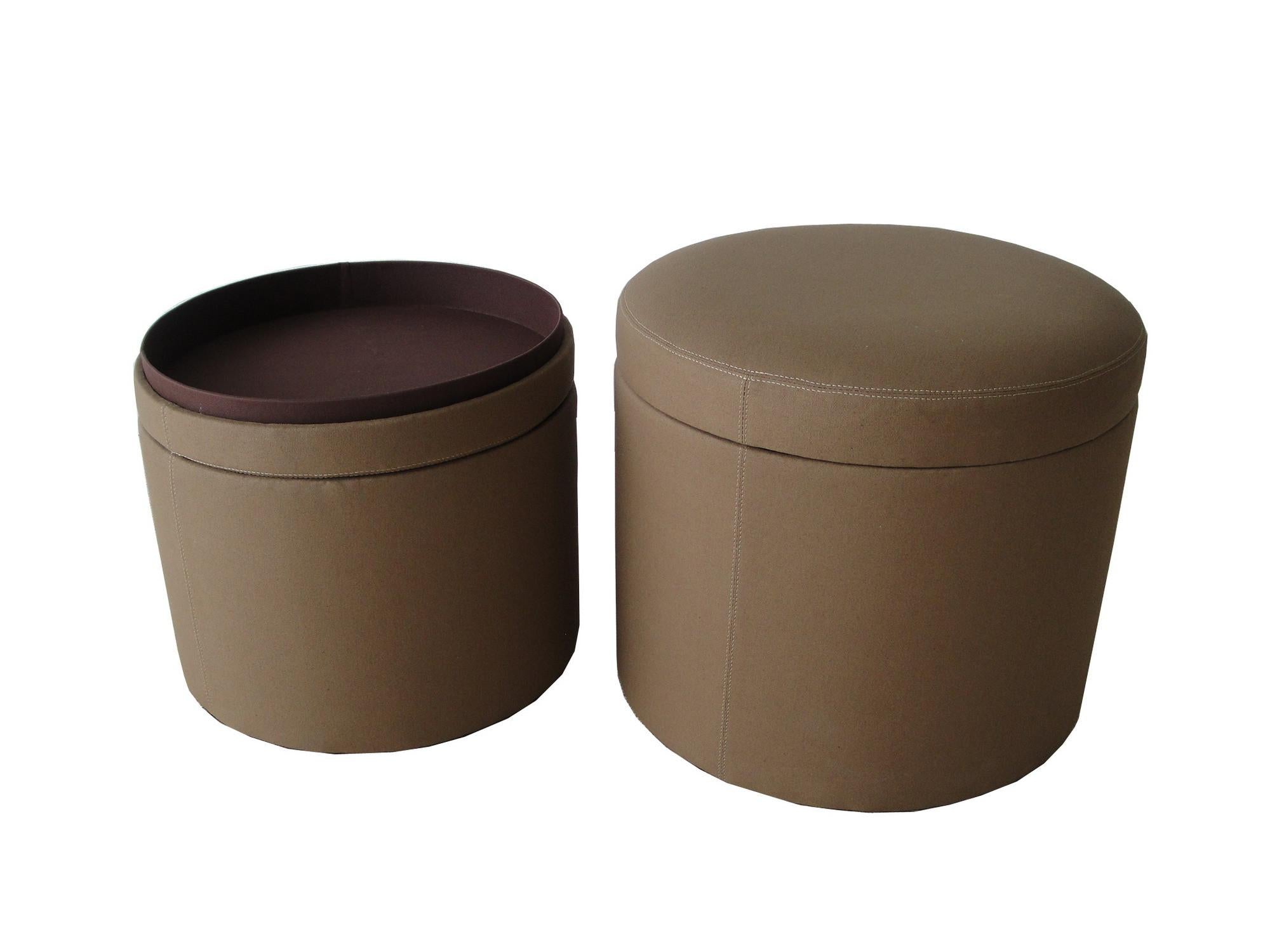 1 x 19 x 19 Tan Canvas Round Storage  Ottoman