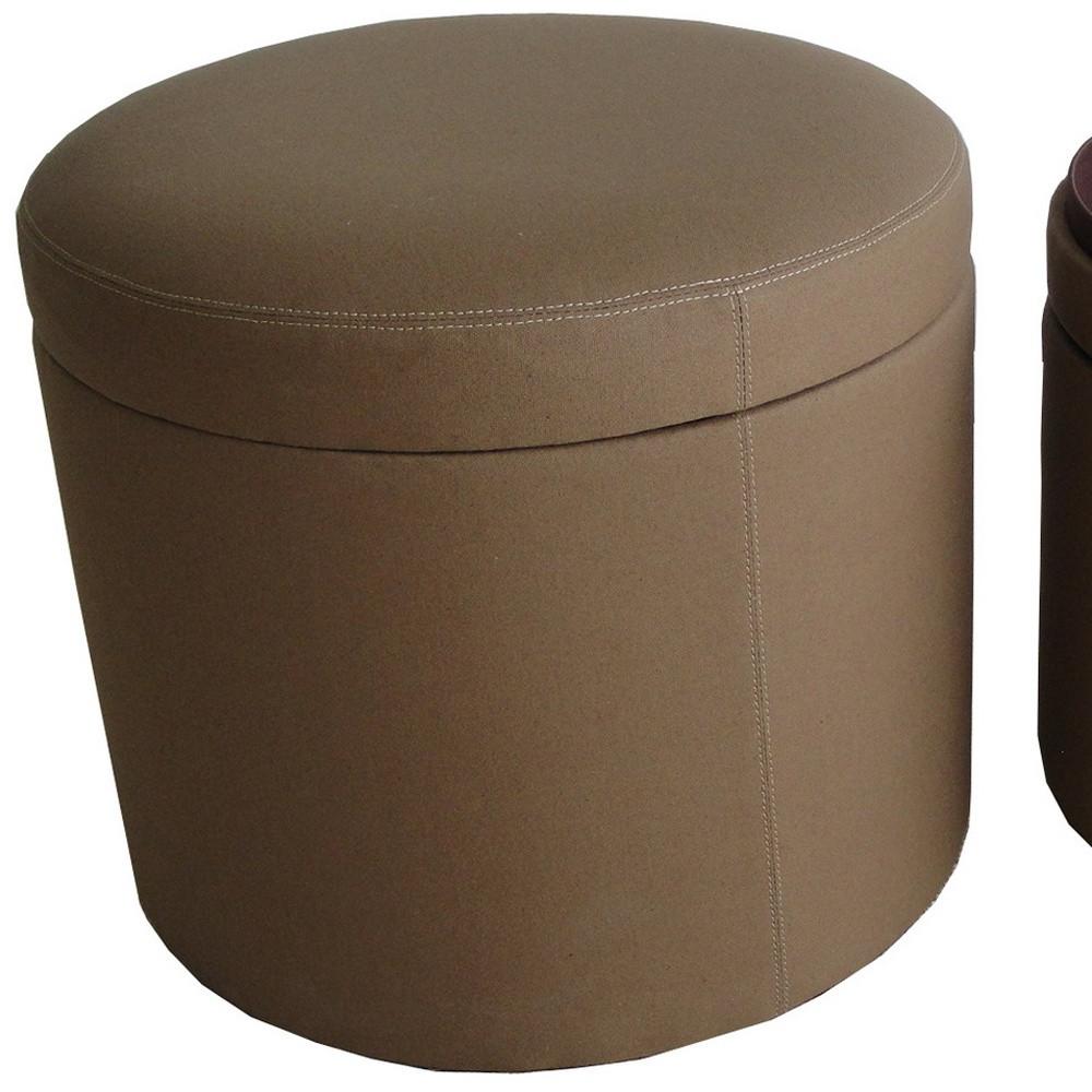 1 x 19 x 19 Tan Canvas Round Storage  Ottoman