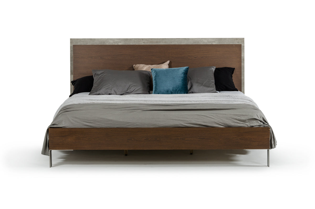 Modern Dark Walnut & Concrete Eastern King Bed Default Title