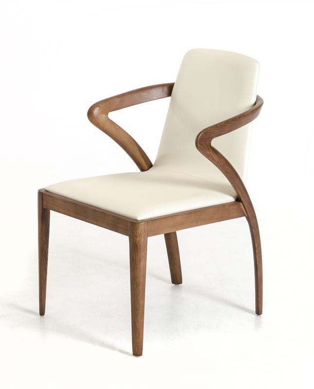 Mod Walnut Wood and Cream Faux Dining Chair