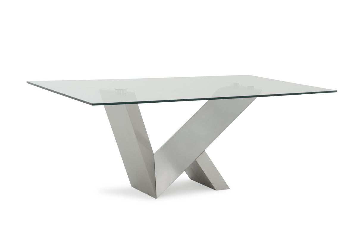 Modern Glass & Stainless Steel Dining Table