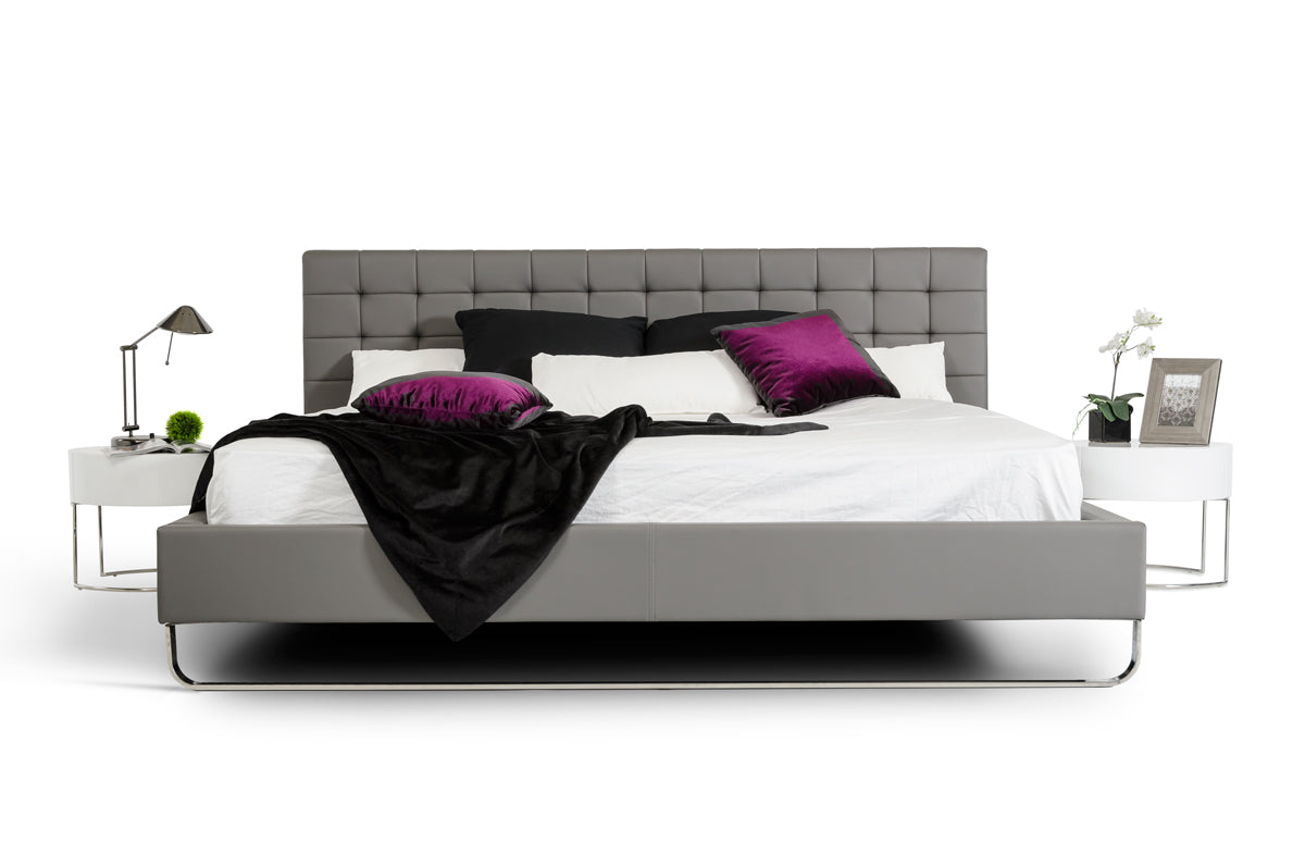 Modern Grey Leatherette Queen Bed