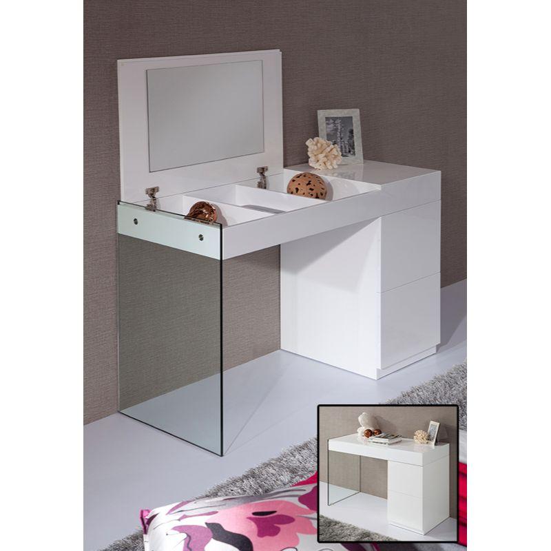 27" White Glass Floating Vanity with a Mirror Default Title