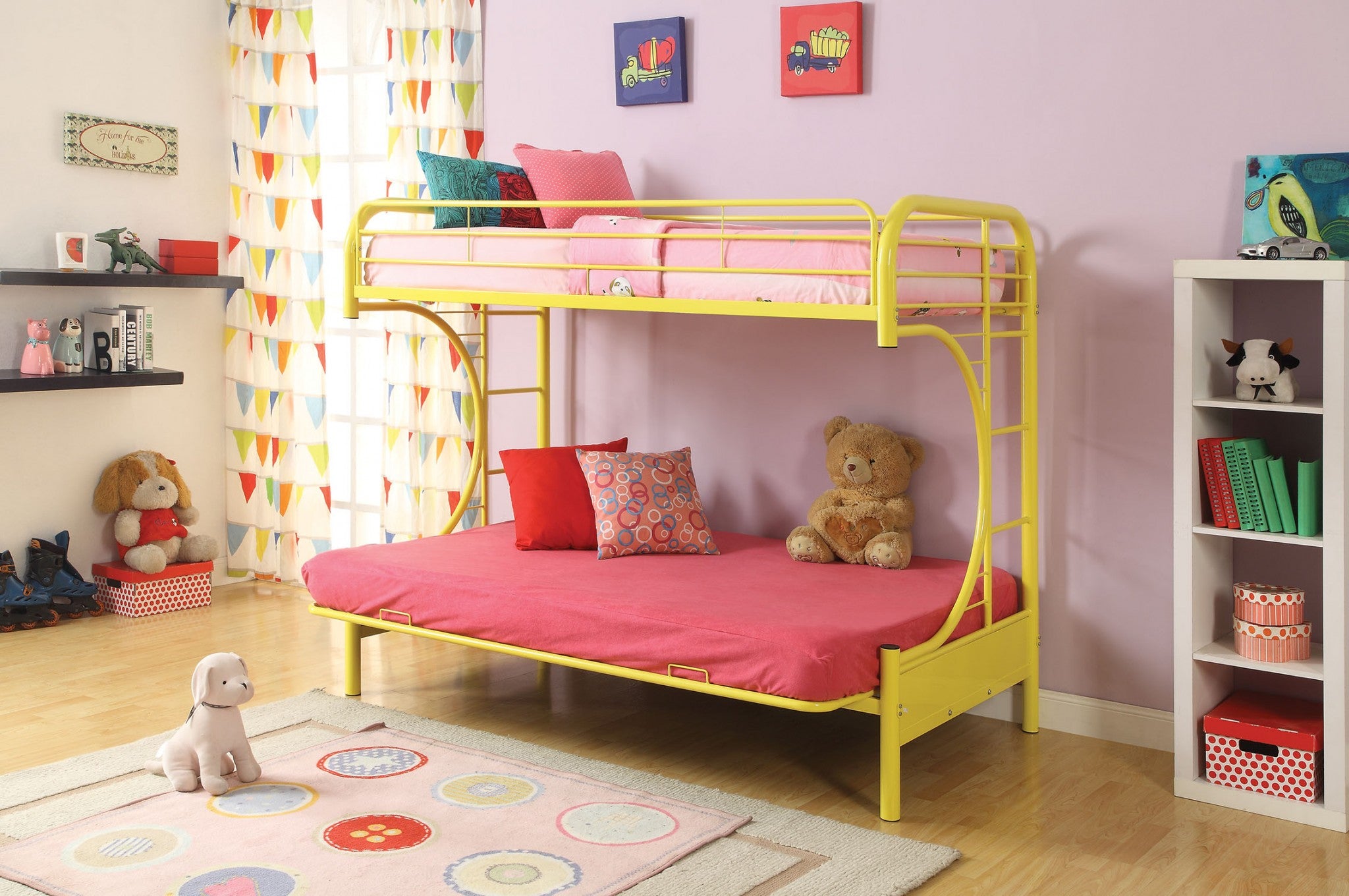 78" X 41" X 65" Twin Over Full Yellow Metal Tube Bunk Bed Default Title