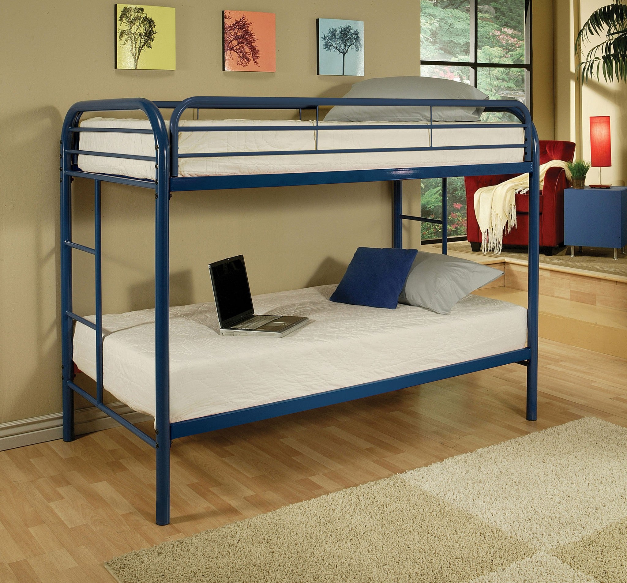 78" X 41" X 60" Twin Over Twin Blue Metal Tube Bunk Bed Default Title