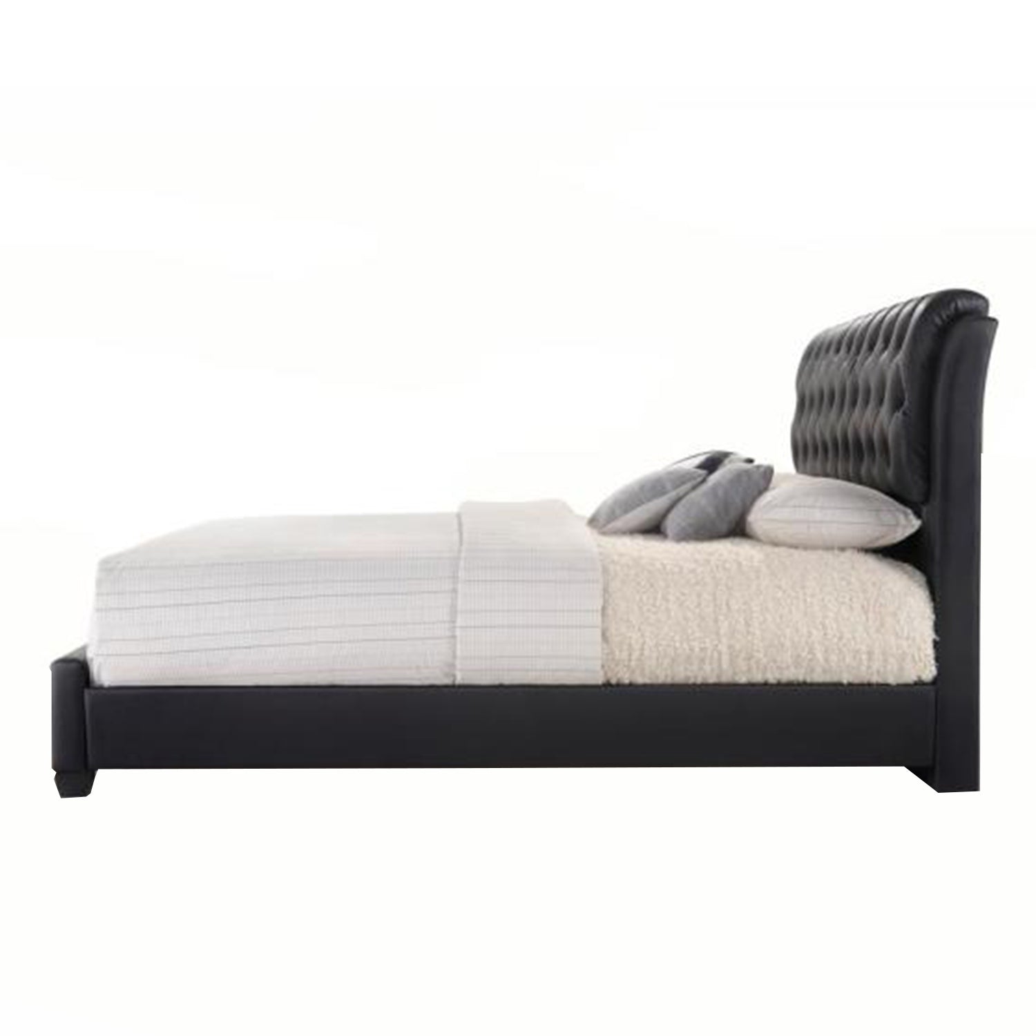 90" X 79" X 49" Black Pu Button Tufted King Bed Default Title