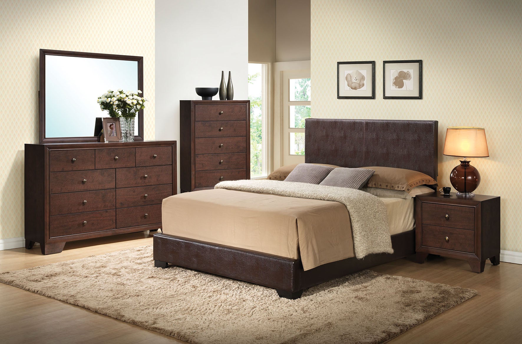 86" X 79" X 47" Brown Pu Eastern King Panel Bed Default Title