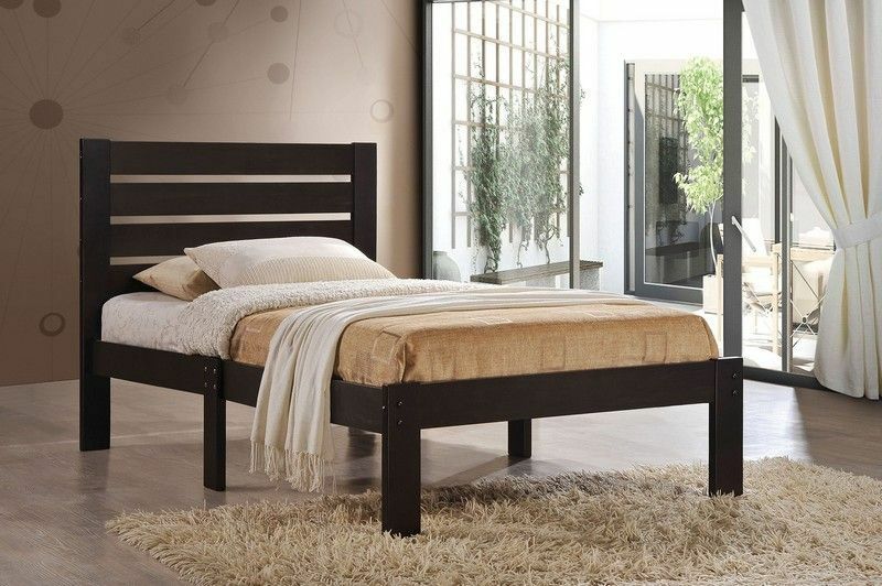 Popular Espresso Queen Size Slat Wood Bed