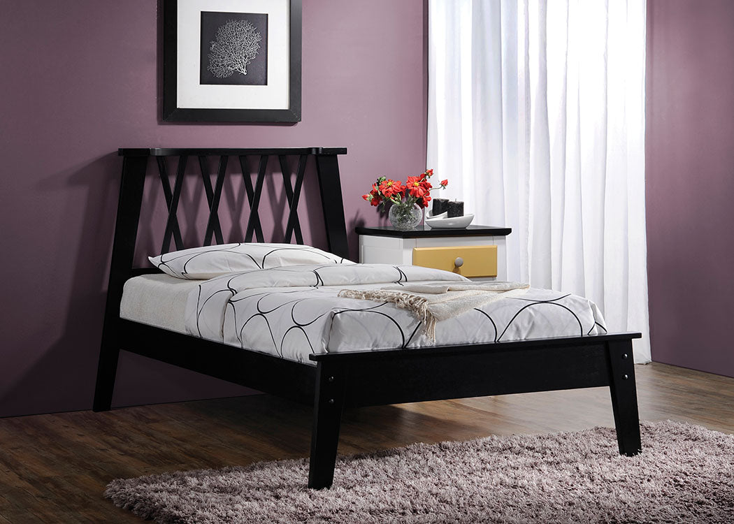 Queen Bed, Black - Poplar Wood Black