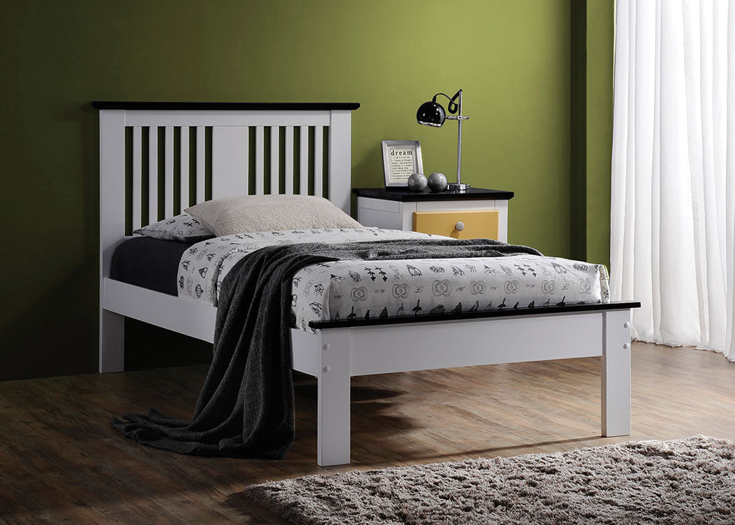 Queen Bed, White & Black - Poplar Wood White & Black