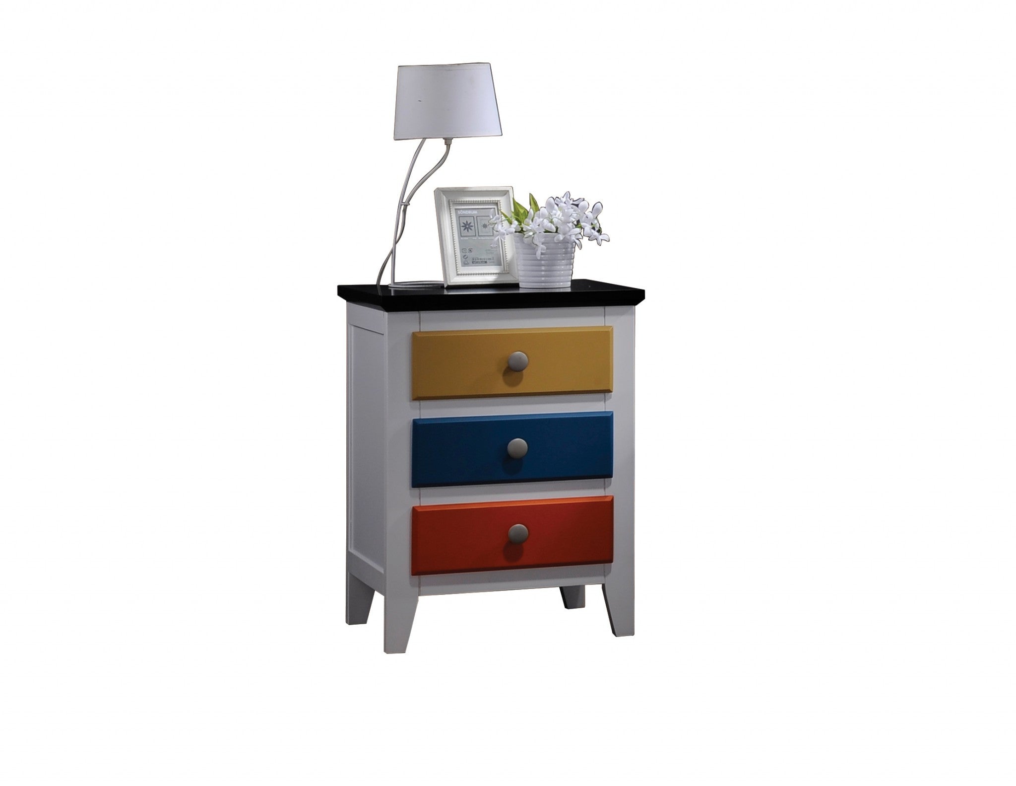 Nightstand, White & Multi-Color - Mdf & Poplar Wood White & Multi-Color