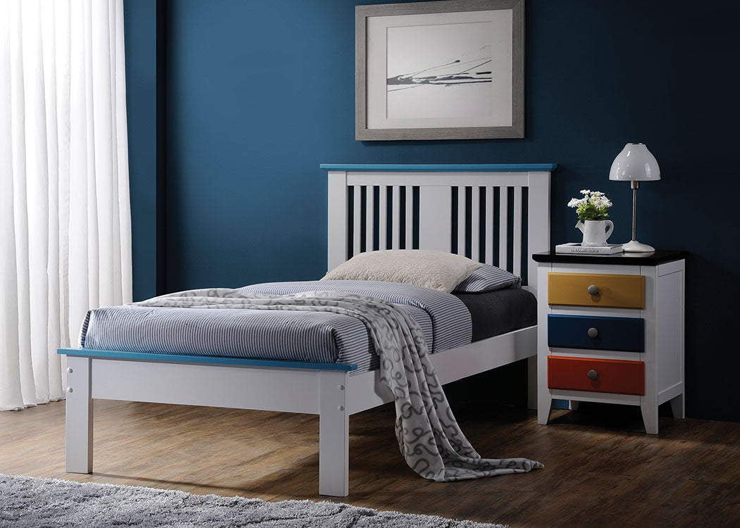 Twin Bed, White & Blue - Poplar Wood White & Blue