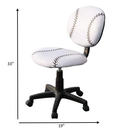 Youth Office Chair With Pneumatic Lift, Baseball - Pu, Plastic, Foam Baseball: White