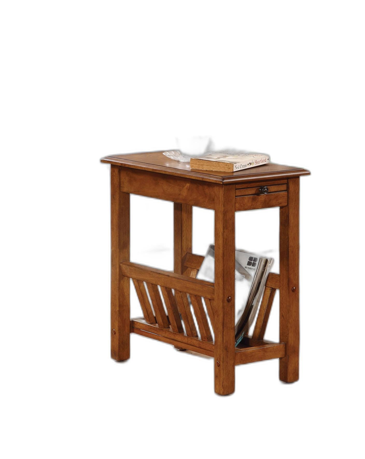 Warm Honey Brown Wooden Magazine Rack Side Table