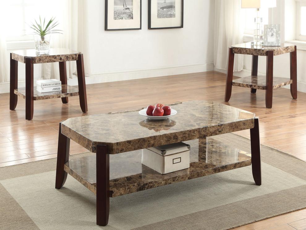 Faux Marble And Brown End Table